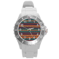 Ethnic Style Tribal Patterns Graphics Vector Round Plastic Sport Watch (l) by Amaryn4rt