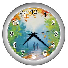 Park Nature Painting Wall Clocks (silver)  by Amaryn4rt