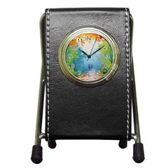 Park Nature Painting Pen Holder Desk Clocks by Amaryn4rt