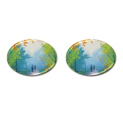 Park Nature Painting Cufflinks (oval) by Amaryn4rt