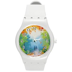 Park Nature Painting Round Plastic Sport Watch (m)