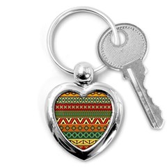 Mexican Folk Art Patterns Key Chains (heart)  by Amaryn4rt