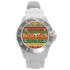 Mexican Folk Art Patterns Round Plastic Sport Watch (l) by Amaryn4rt