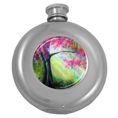 Forests Stunning Glimmer Paintings Sunlight Blooms Plants Love Seasons Traditional Art Flowers Sunsh Round Hip Flask (5 Oz)