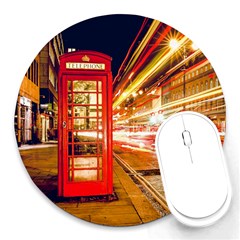 Telephone Box London Night Round Mousepads by Amaryn4rt