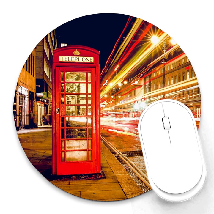 Telephone Box London Night Round Mousepads