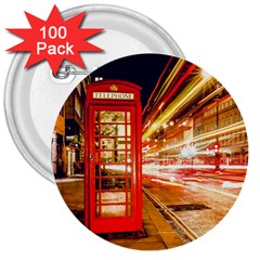 Telephone Box London Night 3  Buttons (100 Pack)  by Amaryn4rt