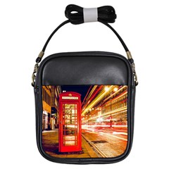 Telephone Box London Night Girls Sling Bags by Amaryn4rt