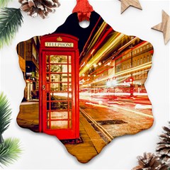 Telephone Box London Night Snowflake Ornament (two Sides) by Amaryn4rt