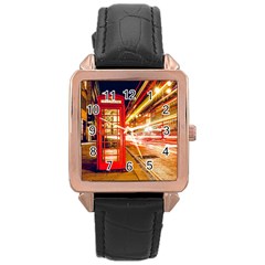 Telephone Box London Night Rose Gold Leather Watch 