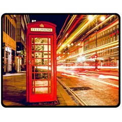 Telephone Box London Night Double Sided Fleece Blanket (medium)  by Amaryn4rt