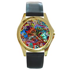 Vector Art Pattern Round Gold Metal Watch by Amaryn4rt