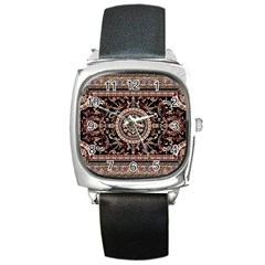 Vectorized Traditional Rug Style Of Traditional Patterns Square Metal Watch by Amaryn4rt