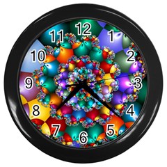 Rainbow Spiral Beads Wall Clocks (black) by WolfepawFractals