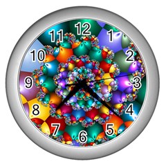 Rainbow Spiral Beads Wall Clocks (silver)  by WolfepawFractals