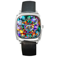 Rainbow Spiral Beads Square Metal Watch by WolfepawFractals