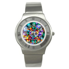 Rainbow Spiral Beads Stainless Steel Watch by WolfepawFractals