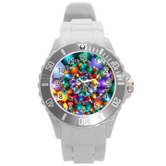 Rainbow Spiral Beads Round Plastic Sport Watch (l) by WolfepawFractals