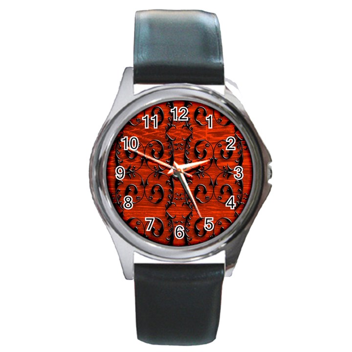 3d Metal Pattern On Wood Round Metal Watch