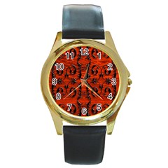 3d Metal Pattern On Wood Round Gold Metal Watch by Amaryn4rt