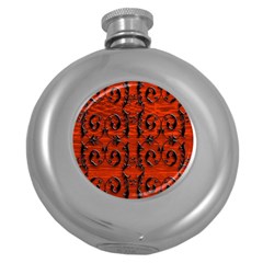 3d Metal Pattern On Wood Round Hip Flask (5 Oz) by Amaryn4rt