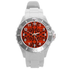 3d Metal Pattern On Wood Round Plastic Sport Watch (l) by Amaryn4rt