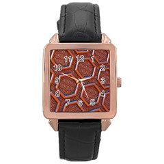 3d Abstract Patterns Hexagons Honeycomb Rose Gold Leather Watch 