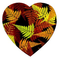 3d Red Abstract Fern Leaf Pattern Jigsaw Puzzle (heart) by Amaryn4rt