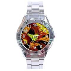 3d Red Abstract Fern Leaf Pattern Stainless Steel Analogue Watch by Amaryn4rt