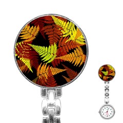 3d Red Abstract Fern Leaf Pattern Stainless Steel Nurses Watch by Amaryn4rt