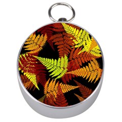 3d Red Abstract Fern Leaf Pattern Silver Compasses by Amaryn4rt