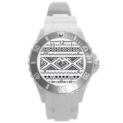 Aztec Pattern Round Plastic Sport Watch (l) by Amaryn4rt