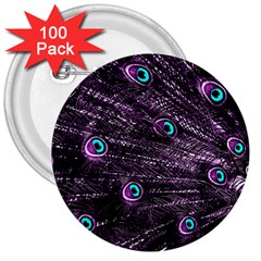 Bird Color Purple Passion Peacock Beautiful 3  Buttons (100 Pack)  by Amaryn4rt