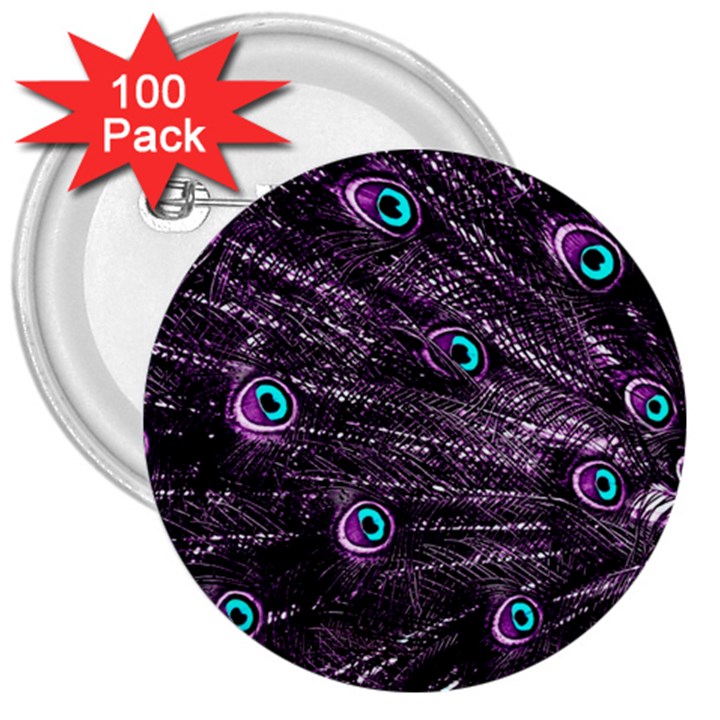 Bird Color Purple Passion Peacock Beautiful 3  Buttons (100 pack) 