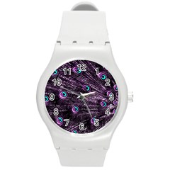 Bird Color Purple Passion Peacock Beautiful Round Plastic Sport Watch (m) by Amaryn4rt