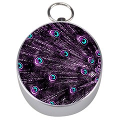 Bird Color Purple Passion Peacock Beautiful Silver Compasses by Amaryn4rt