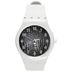 Black Alligator Leather Round Plastic Sport Watch (m)