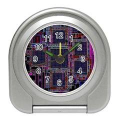 Technology Circuit Board Layout Pattern Travel Alarm Clocks by Amaryn4rt