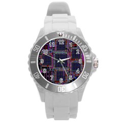 Technology Circuit Board Layout Pattern Round Plastic Sport Watch (l)