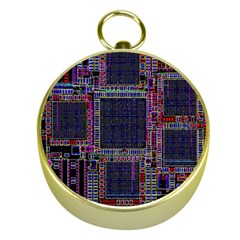 Technology Circuit Board Layout Pattern Gold Compasses by Amaryn4rt