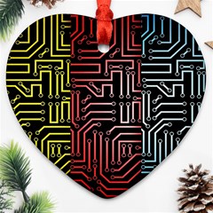 Circuit Board Seamless Patterns Set Ornament (heart) by Amaryn4rt