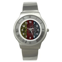 Circuit Board Seamless Patterns Set Stainless Steel Watch