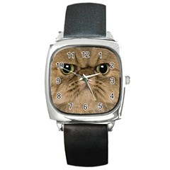 Cute Persian Cat Face In Closeup Square Metal Watch by Amaryn4rt