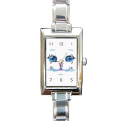 Cute White Cat Blue Eyes Face Rectangle Italian Charm Watch by Amaryn4rt