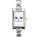 Cute White Cat Blue Eyes Face Rectangle Italian Charm Watch Front