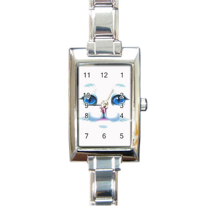 Cute White Cat Blue Eyes Face Rectangle Italian Charm Watch