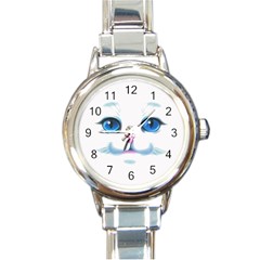 Cute White Cat Blue Eyes Face Round Italian Charm Watch by Amaryn4rt