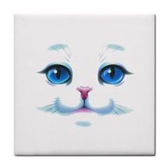 Cute White Cat Blue Eyes Face Tile Coasters