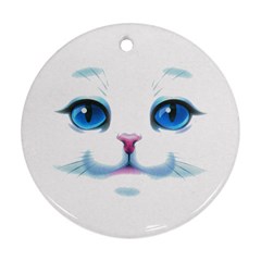 Cute White Cat Blue Eyes Face Ornament (round) by Amaryn4rt