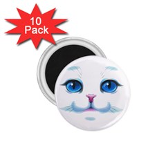 Cute White Cat Blue Eyes Face 1 75  Magnets (10 Pack) 